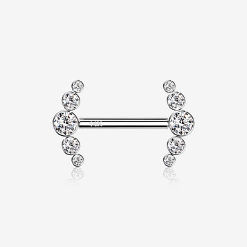 A Pair of 14 Karat White Gold OneFit Threadless Sparkle Ray Multi-Gem Nipple Barbell-Clear Gem